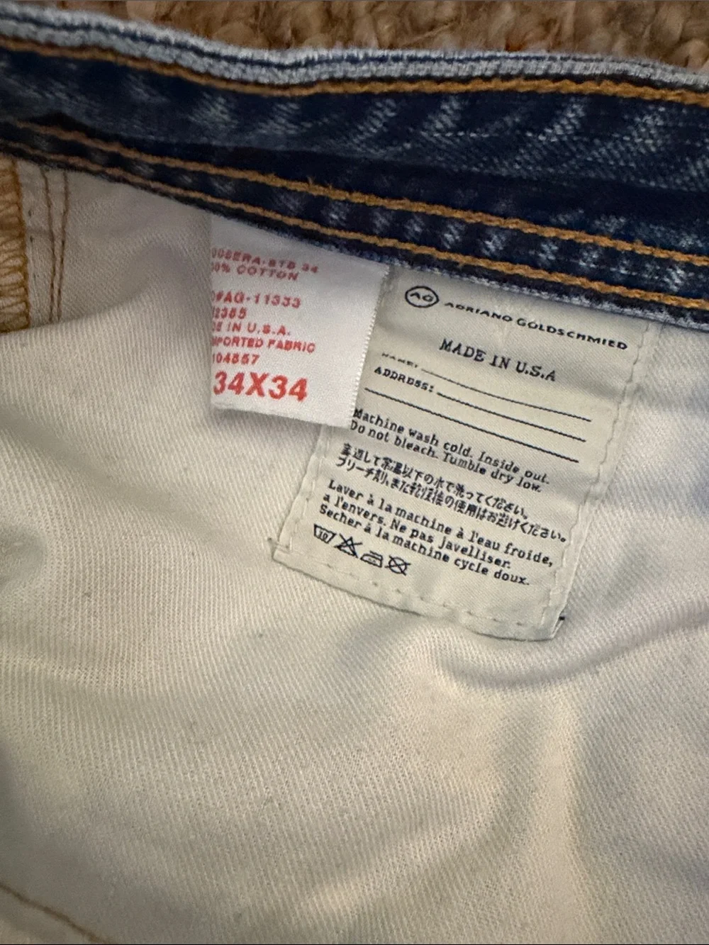 Ag Adriano Goldschmied Men’s Straight-Leg Blue Denim Jeans 34x34